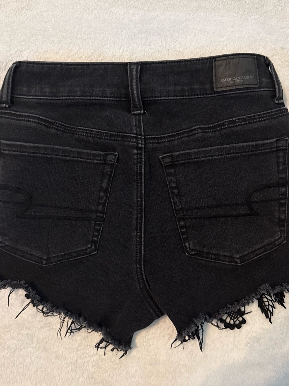 American Eagle Outfitters Black Denim Lace-Trim Cutoff Shorts - Picture 5 of 5